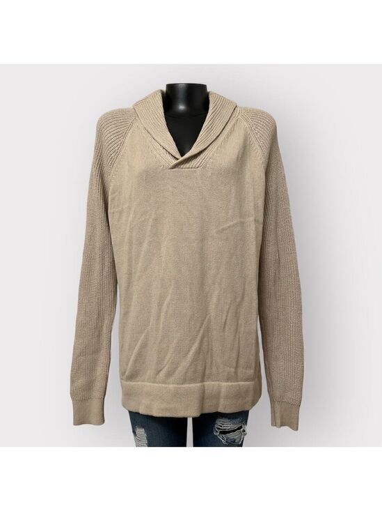 American Vintage Other - Express Mens Popover Shawl Collar Sweater sz L Twee Preppy Long Sleeve Tan Beige